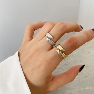 Minimalist 925 sterling silver open rings with textured gold and silver foil finish