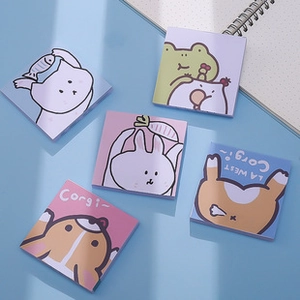 Detailed top view of 5 cute cartoon animal mini notepads featuring cats and corgis