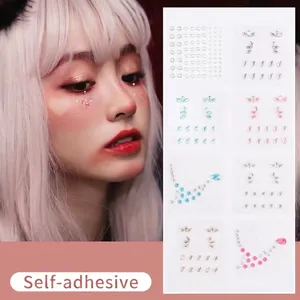 Self-adhesive facial rhinestone set with pearls and sequins for creative makeup