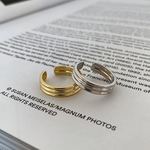 925 Sterling Silver Adjustable Ring Triple Layer Grooved Minimalist Parallel Line Jewelry For Women Men