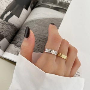 Minimalist 925 sterling silver multi-layer parallel line rings in gold and silver finish
