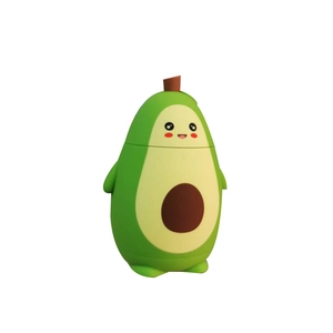 Cute avocado double-walled glass cup with cartoon smile face and green silicone feet