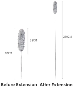 Detail of the telescopic duster showing length comparison from 87cm up to 280cm max