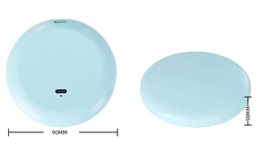 Macro side view of a slim 18mm light blue LED mirror with a USB-C charging port