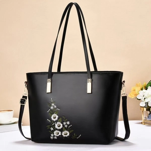 Borsa Tote Donna Pelle PU Ricamo Floreale Grande Capacità Spalla Tracolla Elegante Alla Moda