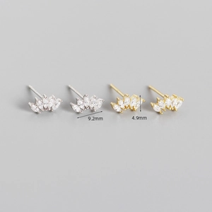 Elegant 925 sterling silver marquise fan stud earrings in gold and silver, 9.2mm wide