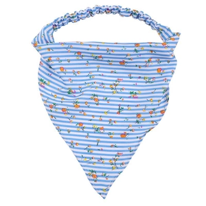 Blue floral stripe triangular headscarf headband for women beach sun protection