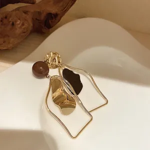 Geometric Asymmetric Alloy Enamel Earrings With 925 Sterling Silver Earring Post Irregular Fashion Jewelry For Women