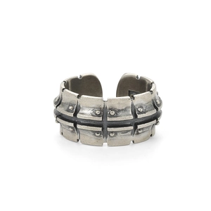 Vintage Industrial Tread Open Ring For Men Copper Thai Silver Plated Punk Rivet Adjustable Locomotive Band