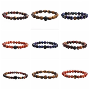 Men's beaded bracelet collection with peacock tiger eye natural stones in nine colors