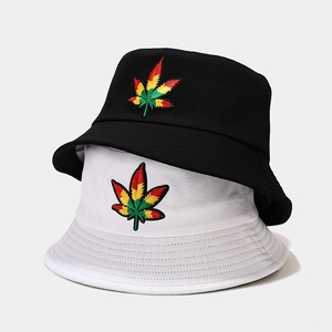 Chapeau Bob En Coton Broderie Feuille Dégradée Protection Solaire Plein Air Décontracté Unisexe Mode