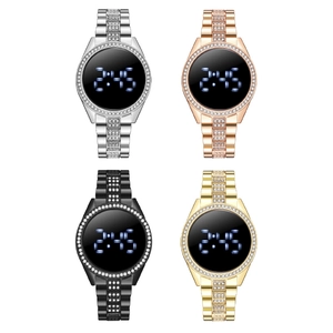 Fashion women's LED digital watch set in silver, rose gold, black, and gold crystal finishes