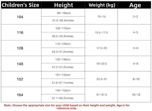 Detailed size chart for girls mermaid swimsuit including height weight and age groups