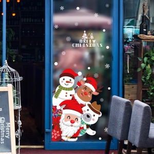 Christmas Wall Stickers PVC Cartoon Santa Snowman Reindeer Window Glass Door Decals Holiday Party Decoration