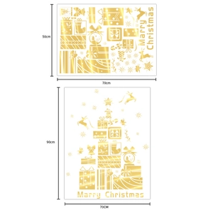 Golden Christmas wall sticker layout featuring deer and snowflakes, size 50x70cm