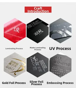 Detail of custom printing finishes including gold foil, UV coating, and embossing