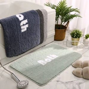 Absorbent chenille bath mats in blue, gray and green for bathroom non-slip floor use