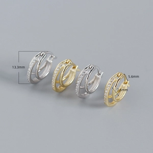 S925 sterling silver double hoop earrings with cubic zirconia available in gold and silver