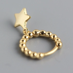 Minimalist S925 sterling silver gold-plated hoop earrings with beads and star pendant