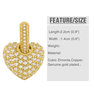Detailed size specifications for gold heart earrings with cubic zirconia stones