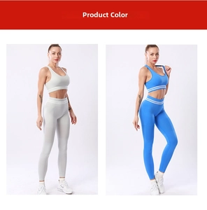 Détail d'un ensemble de yoga sans couture avec legging taille haute et brassière