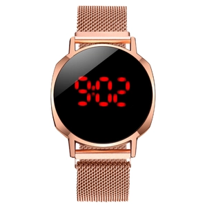 Men LED Digital Watch Stainless Steel Milanese Mesh Band Touch Screen Minimalist Simple Fashion Magnetic Buckle Wristwatch