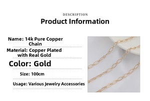 Detailed spec view of 14k gold plated copper oval link chain for DIY jewelry making