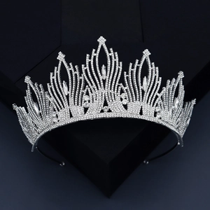 Baroque bridal tiara with sparkling rhinestones on a silver base, luxury wedding crown