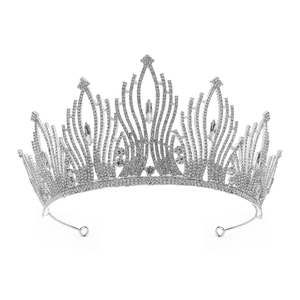 Baroque silver bridal crown with sparkling rhinestones and elegant wavy metal design