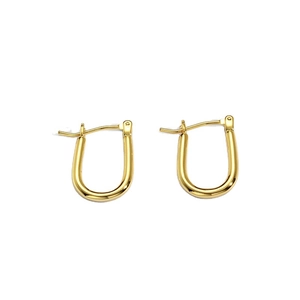 Minimalist gold-plated brass U-shaped horseshoe hoop earrings with geometric oval lines