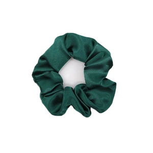 Elegant emerald green satin hair scrunchie with glossy silk texture for women
