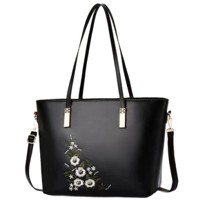 Elegante schwarze Handtasche mit Orchideen-Stickerei und goldenen Beschlägen für Damen