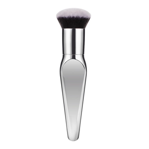 Large professional foundation brush with black and white gradient bristles and silver handle
