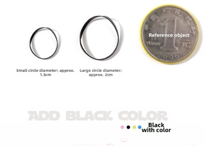 Size comparison of black elastic hair bands with coins for 1.3cm and 2cm diameters
