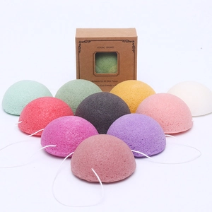 Colorful konjac sponge set with hanging loops and eco-friendly kraft packaging box