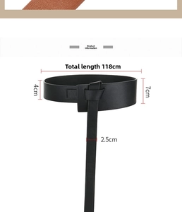 Detailed dimensions of a 118cm black wide knot belt showing 4cm and 7cm width sections