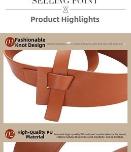 Detail of premium brown PU leather belt featuring a stylish knot design for women