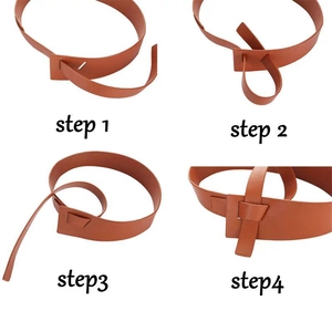 Step-by-step tutorial for tying a stylish wide brown leather waist belt for women