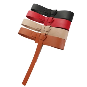 Set of four wide PU leather women's belts with knot buckles in black, red, beige and brown