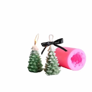 3D Christmas tree silicone mold with green frosted pine tree scented candles