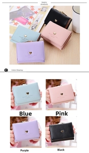 Litchi texture PU leather trifold wallets with heart metal decor and gold lettering