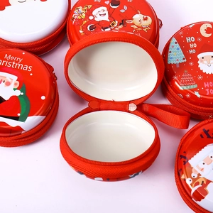 Runder roter Weißblech-Weihnachtsgeldbeutel mit festlichem Weihnachtsmann-Motiv