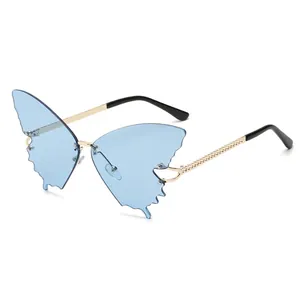 Butterfly Shaped Rimless Sunglasses Metal Woven Temples Gradient Lenses UV400 Protection Fashion Eyewear For Women