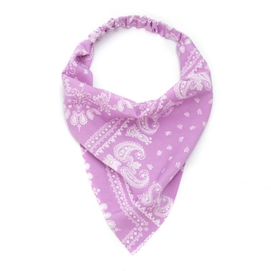 Purple paisley print elastic headband for women with a comfortable wide bohemian design