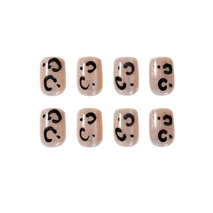 Cat-eye leopard print press-on nails with brown glitter finish and square shape set