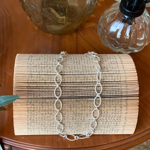 925 Sterling Silver Twisted Oval Link Necklace French Style Woven Texture Simple Chic Jewelry For Women
