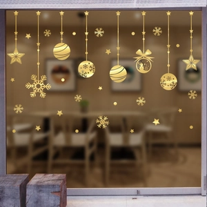 Stickers de Noël dorés pour vitres avec flocons et bonhommes de neige festifs