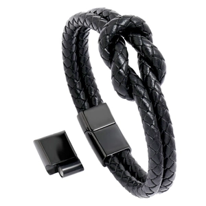 Men Woven PU Leather Bracelet With Stainless Steel Magnetic Buckle Retro Punk Knot Bangle Jewelry