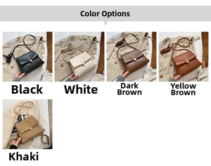 Cinque borse a tracolla minimaliste in pelle opaca di vari colori con fibbie dorate