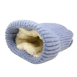 Winter warm knitted beanie with thick fleece lining in light blue for men and women